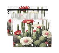 Fuauuyl Astuccio per raccoglitori a 3 anelli, con finestra trasparente e cerniera, motivo cactus Flower5, confezione da 2