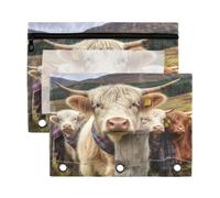 Fuauuyl Astuccio per raccoglitori a 3 anelli, con finestrella trasparente, con cerniera, motivo: mucche delle Highlands scozzesi, confezione da 2, B, one sizex2, Organizer per borse