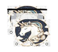 Fuauuyl Bellissimo astuccio bianco con unicorno (1) per raccoglitori a 3 anelli, astuccio trasparente con finestra per raccoglitore, astucci con cerniera, confezione da 2