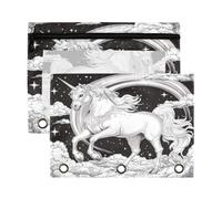 Fuauuyl Bellissimo astuccio bianco con unicorno per raccoglitori a 3 anelli, astuccio trasparente con finestra per raccoglitore, astuccio con cerniera, confezione da 2