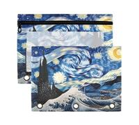 Fuauuyl Big Wave at Night - Astuccio per raccoglitori a 3 anelli, con finestrella trasparente, per raccoglitori, con cerniera, confezione da 2, B, one sizex2, Organizer per borse