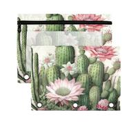 Fuauuyl Cactus Flower1 - Astuccio per raccoglitori a 3 anelli, con finestra trasparente, per raccoglitori, con cerniera, confezione da 2