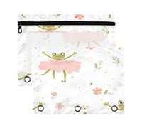 Fuauuyl Cute Little Frog - Astuccio per 3 raccoglitori ad anelli, con finestra trasparente, con cerniera, confezione da 2