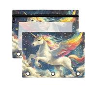 Fuauuyl Flying Horse at Night Sky (2) Astuccio per raccoglitori a 3 anelli, astuccio trasparente con finestra per raccoglitore, astuccio con cerniera, confezione da 2
