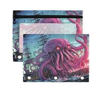 Fuauuyl Kraken Monster - Astuccio per 3 raccoglitori ad anelli, con finestra trasparente, con cerniera, confezione da 2