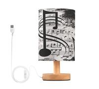 Fuauuyl Lampada da tavolo nera a forma di chiave di violino con porte di ricarica USB, lampade da comodino per camera da letto con paralume rotondo in tessuto di lino per soggiorno dormitorio camera