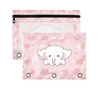 Fuauuyl Little Elephant - Astuccio per raccoglitori a 3 anelli, con finestrella trasparente, per raccoglitori, con cerniera, confezione da 2