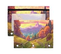 Fuauuyl Nature Trail, astuccio per matite a 3 anelli, con finestrella trasparente, per raccoglitori, con cerniera, confezione da 2, B, one sizex2, Organizer per borse