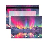 Fuauuyl Northern Lights - Astuccio per raccoglitori a 3 anelli, con finestra trasparente, per raccoglitori, con cerniera, confezione da 2