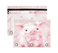 Fuauuyl Pig with a lovely bow (1) astuccio per raccoglitore a 3 anelli, astuccio trasparente con finestra per raccoglitore, astucci con cerniera, confezione da 2