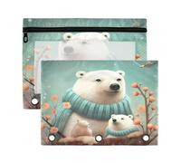 Fuauuyl Polar Bear - Astuccio per raccoglitori a 3 anelli, con finestrella trasparente, per raccoglitori, con cerniera, confezione da 2, B, one sizex2, Organizer per borse