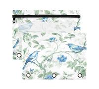 Fuauuyl Spring Birds - Astuccio per raccoglitori a 3 anelli, con finestrella trasparente, per raccoglitori, con cerniera, confezione da 2