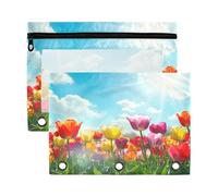 Fuauuyl Spring Tulip (1) astuccio per raccoglitore a 3 anelli, astuccio trasparente con finestra per raccoglitore, astuccio con cerniera, confezione da 2