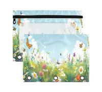 Fuauuyl Spring Wild Flowers (11) Astuccio per raccoglitori a 3 anelli, astuccio trasparente con finestra per raccoglitore, astuccio con cerniera, confezione da 2, B, one sizex2, Organizer per borse