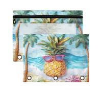 Fuauuyl Summer Ananas (1) Astuccio per raccoglitori a 3 anelli, astuccio trasparente con finestra per raccoglitore, astuccio con cerniera, confezione da 2