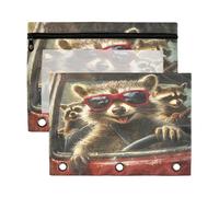 Fuauuyl The Little Raccoon is Driving - Astuccio per raccoglitori a 3 anelli, con finestra trasparente, per raccoglitori, con cerniera, confezione da 2