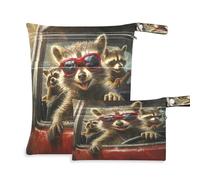 Fuauuyl The Little Raccoon is Driving - Borsa per pannolini in tessuto, impermeabile, con scomparti con cerniera, per spiaggia, palestra, piscina, viaggi, 30 x 36 cm, Multicolore, Taglia unica