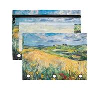 Fuauuyl Van Gogh's Fields - Astuccio per raccoglitori a 3 anelli, con finestra trasparente, astuccio per matite con cerniera, confezione da 2