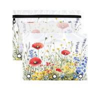 Fuauuyl Wildflowers in Summer (3) astuccio per raccoglitori a 3 anelli, astuccio trasparente con finestra per raccoglitore, astuccio con cerniera, confezione da 2
