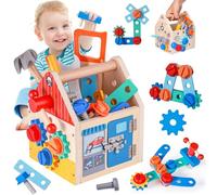 FUBABCO Cassetta Attrezzi Bambini Giochi in Legno, Banco da Lavoro Bambini, Cassetta degli Attrezzi Giocattolo in Legno Montessori Giochi Educativi Regalo per Ragazzo Ragazza 3 4 5 Anni