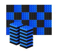 Fubdnefvo 24Pcs 25X25X5Cm Studio Acustico Insonorizzato Schiuma Piramide Isolamento Rumore Pannelli Trattamento Assorbimento Suono Nero + Blu