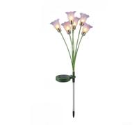 FUBESK ABS resistente alle intemperie della luce solare IP55 del giardino | 6 teste di fiori in fiore, colore giallo, rosa, viola, blu, IP55, sensore automatico del tramonto all'alba, palo alto 75 cm