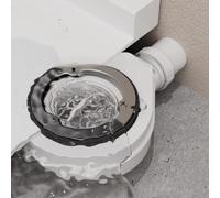 FUBESK Kit di scarico per piatto doccia con sifone e filtro per capelli, diametro 90 mm, uscita DN 40 mm, basso profilo altezza 26 mm, lavabo in plastica per box doccia, bianco