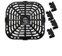 FUBESK Padella per friggitrice ad aria con 4 gommini di ricambio per Instant Vortex 6qt, 25,4 x 24,1 cm, piastra in acciaio inox, lavabile in lavastoviglie, rivestimento antiaderente, colore nero