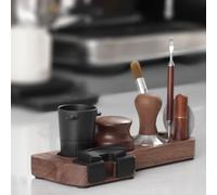 FUBESK Porta attrezzi in legno per caffè espresso, per manomissione, portafiltro, distributore, pennello, schermo organizer 5 in 1, compatibile con la maggior parte delle macchine