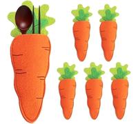 FUBESK Portaposate pasquali per forchetta e coltello, sacchetti per utensili in feltro 26 x 12 cm, verde e arancione, confezione da 6, per feste di Pasqua, matrimoni, baby shower