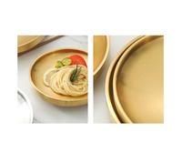 FUBESK Vassoio rotondo a doppio strato in acciaio inox dorato per servire elegantemente 17/19/21/23 cm, base antiscivolo con finitura spazzolata, per feste e uso domestico