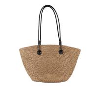 Fuchooky Woven Beach Bag Khaki Stylish Simple Handmade Large Capacity Straw Shoulder Bag for Outdoor Shopping