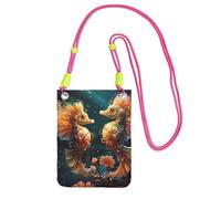 Fuchusia - Piccola borsa a tracolla per cellulare, con stampa di coppia di cavallucci marini, carina, porta una borsa per cellulare in diagonale, per lo shopping, le passeggiate