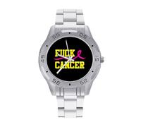 Fuck Breast Cancer1 Orologi da uomo in acciaio inox cinturino analogico al quarzo orologio da polso business, Stile:, regular