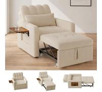 FUCMKON Divano per letto piccolo, 3 in 1, poltrona da letto con funzione letto, letto allungabile, con tavolino da tè pieghevole, per piccoli spazi, beige, 190 x 70 cm