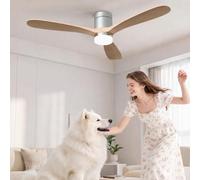 FUCMKON Ventilatore da soffitto con illuminazione, 132 cm, lampada da soffitto con ventilatore, 3 pale, 6 velocità, 3 temperature di colore, timer 1/4/8 ore, motore DC reversibile silenzioso