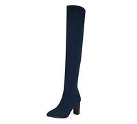Fucouture Manica A Punta Gli Stivali Tacco Alto Ginocchio Stivali Elastico Moda (10CM) Donna Over stivali da donna Stivali alti al ginocchio, 1 blu., 38 EU