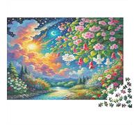 Fucsia Hybrida Puzzle in carta resistente Fiori rosa con arcobaleno e stelle puzzle antistress decorazione domestica 52x38cm/1000 pezzi