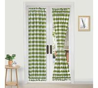 Fudaiki Tenda Finestra,Gingham Tende Trasparenti per Porta Francese, Tende a Pannello Francesi, Tenda in Tinta Unita per Porta con Fermatenda, 2 Pannello Verde 64x183cm | 2 Pezzi