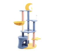 Fudajo Albero tiragraffi con luna e stelle 132cm blu e giallo Con casetta per gatti e sisal