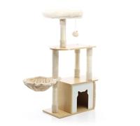 Fudajo Albero tiragraffi Legno beige 106cm con casetta per gatti Graffiatoio