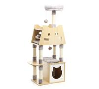 Fudajo Albero tiragraffi Legno grigio 106cm con casetta per gatti Graffiatoio