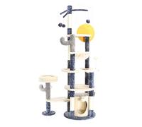 Fudajo Albero tiragraffi per gatti grigio scuro 172 cm con casetta amaca e palline