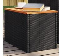 FUDUGEHMIOFWFJJ 2 Pack Outdoor Side Table Set, 55x34x37cm Garden Coffee Table with PE Rattan Wicker & Solid Acacia Wood Top, Black & Brown Patio Furniture for Balcony, Terrace, Backyard