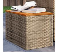 FUDUGEHMIOFWFJJ 2pcs Garden Side Table Set Beige 55x34x37cm Outdoor Coffee Table with Poly Rattan & Solid Acacia Wood Top for Patio, Balcony, Backyard Weather Resistant & Easy Assembly