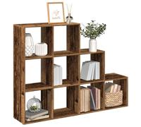 FUDUGEHMIOFWFJJ 3 Tier Bookshelf Old Wood Style 137.5x29x103.5 cm Particle Board with 9 Cubic Compartments, Versatile Room Divider for Living Room Bedroom Office Storage Organizer