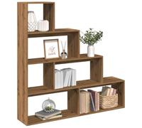 FUDUGEHMIOFWFJJ 4 Shelf Bookcase in Oak Finish 143.5x29x143.5 cm - Sturdy Particle Board Storage Shelf for Living Room & Bedroom, Space Saving Room Divider with Easy Assembly, Holds 70kg Total Weight