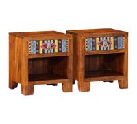 FUDUGEHMIOFWFJJ Acacia Wood Nightstands Set of 2, 40x35x45 cm Bedroom Side Tables with Storage Shelf, Solid Wood End Tables for Living Room Bedroom Home Decor