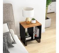 FUDUGEHMIOFWFJJ Acacia Wood Side Table with Storage Shelf, 40x31x46 cm End for Living Room Bedroom, Solid Nightstand with Metal Legs, Natural Finish Multilayer Wood Coffee Table