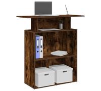 FUDUGEHMIOFWFJJ Banco Reception Desk 100x40x104 cm in Multilayer Wood Smoke Oak - Modern Office Furniture with Storage Shelf, Hotel Lobby, Clinic Beauty Salon Durable & Easy Assembly
